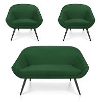 Kit 01 Namoradeira 02 Lugares e 02 Poltronas Giovana Suede Verde de Ferro