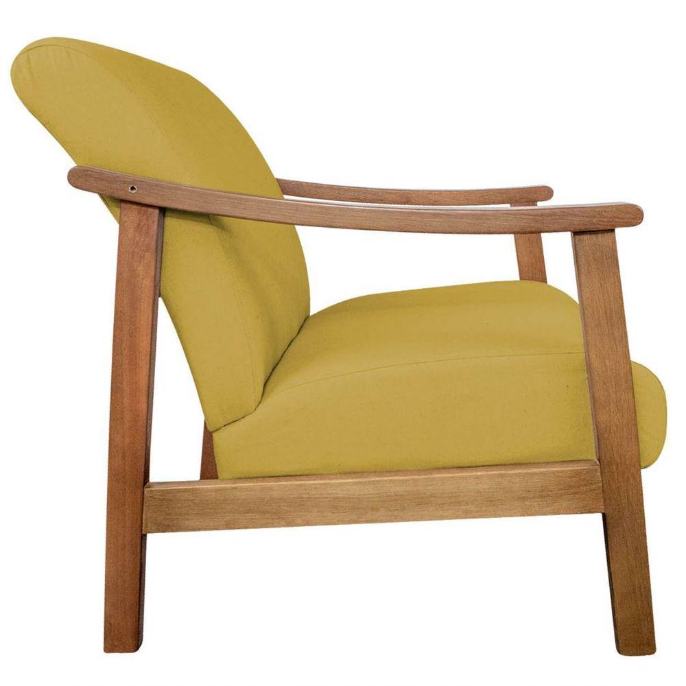 Kit 02 Poltrona Liz Base Madeira Suede Amarelo - 5