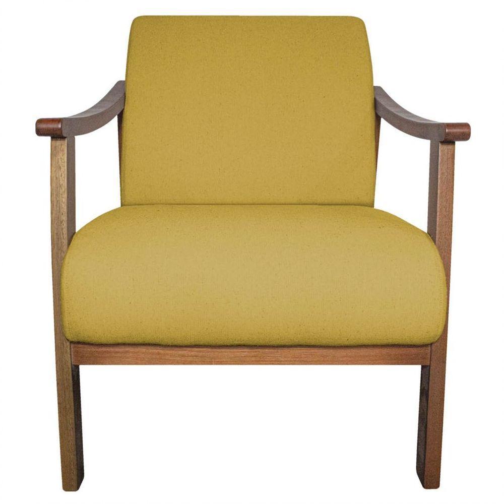 Kit 02 Poltrona Liz Base Madeira Suede Amarelo - 7