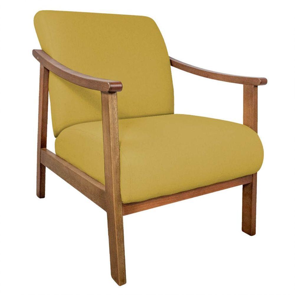 Kit 02 Poltrona Liz Base Madeira Suede Amarelo - 8