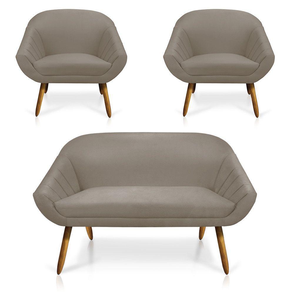 Kit 01 Namoradeira 02 Lugares e 02 Poltronas Giovana Suede Marrom Rato Castanho - 8