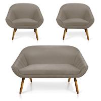 Kit 01 Namoradeira 02 Lugares e 02 Poltronas Giovana Suede Marrom Rato Castanho - 8