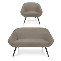 Kit 01 Namoradeira 02 Lugares e 01 Poltrona Giovana Suede Marrom Rato de Ferro - 1