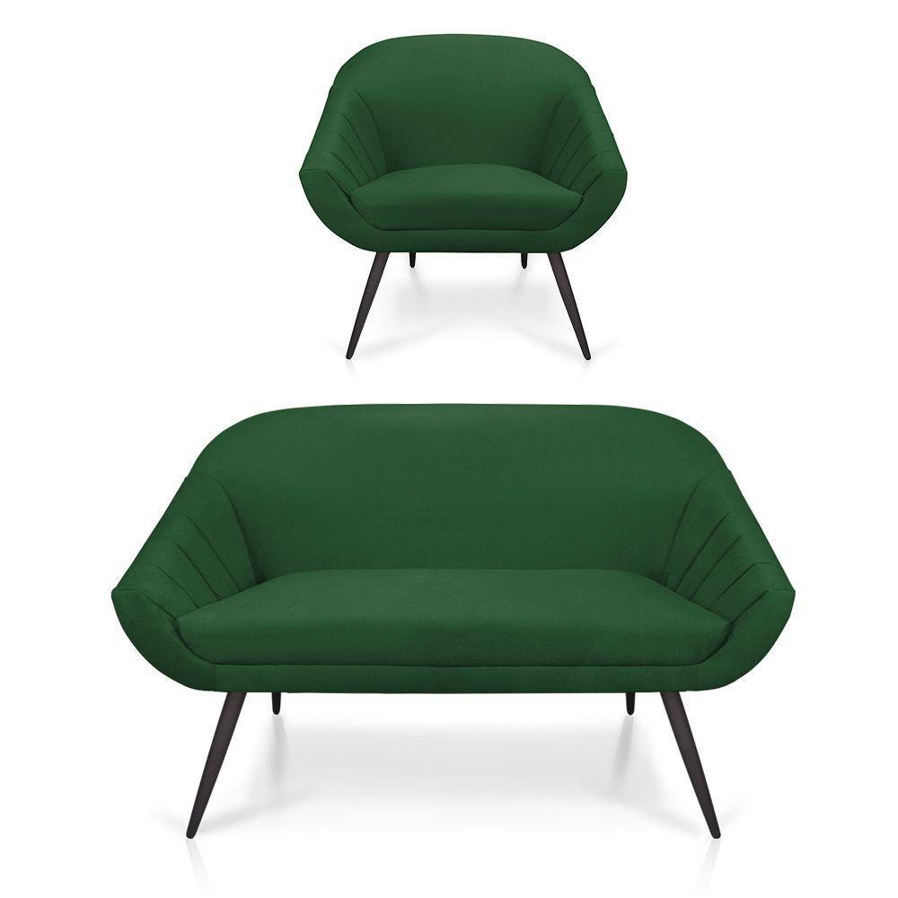 Kit 01 Namoradeira 02 Lugares e 01 Poltrona Giovana Suede Verde de Ferro - 1