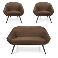 Kit 01 Namoradeira 02 Lugares e 02 Poltronas Giovana Suede Marrom de Ferro - 3