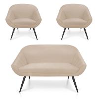 Kit 01 Namoradeira 02 Lugares e 02 Poltronas Giovana Suede Bege de Ferro - 1