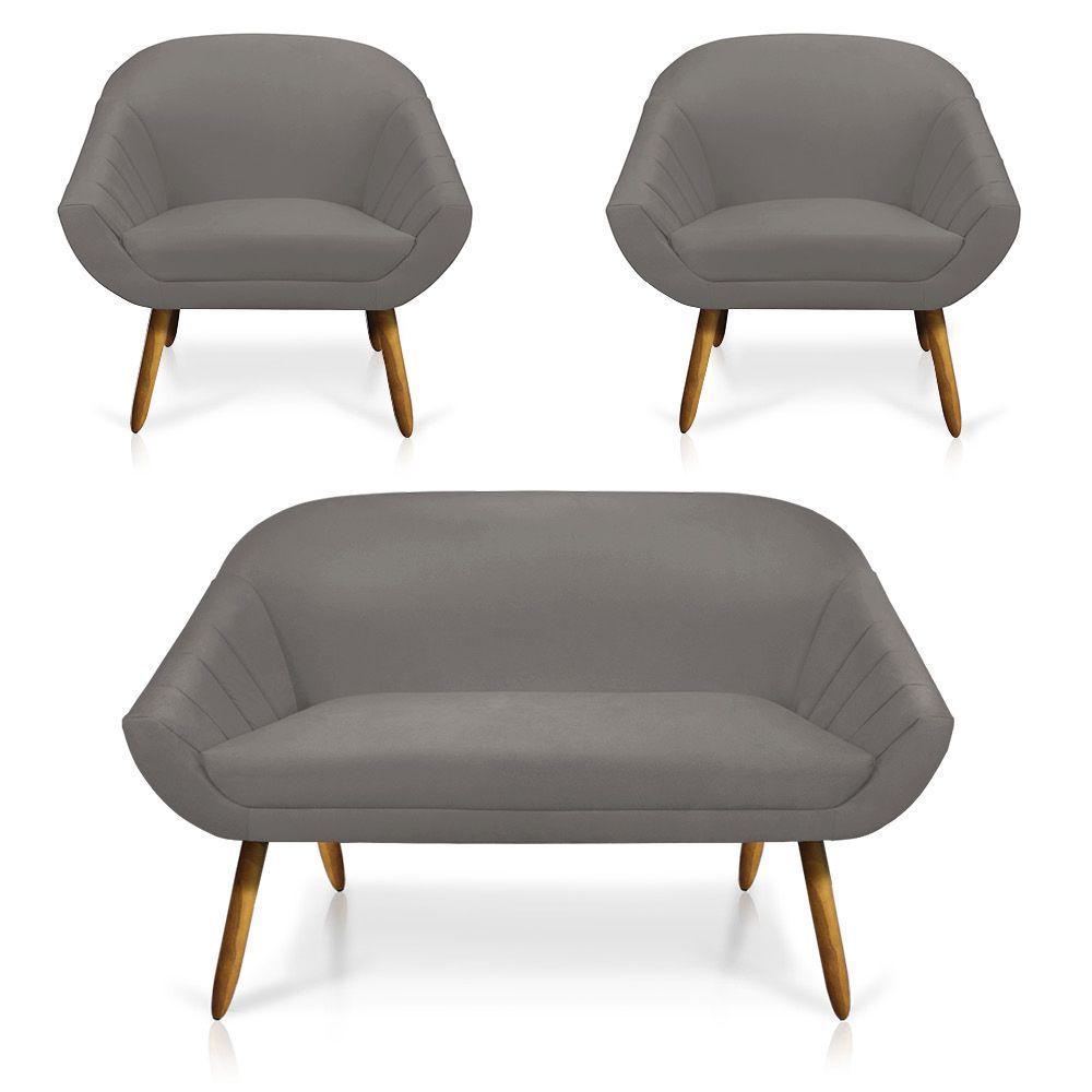 Kit 01 Namoradeira 02 Lugares e 02 Poltronas Giovana Suede Grafite Castanho - 8