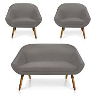 Kit 01 Namoradeira 02 Lugares e 02 Poltronas Giovana Suede Grafite Castanho - 8