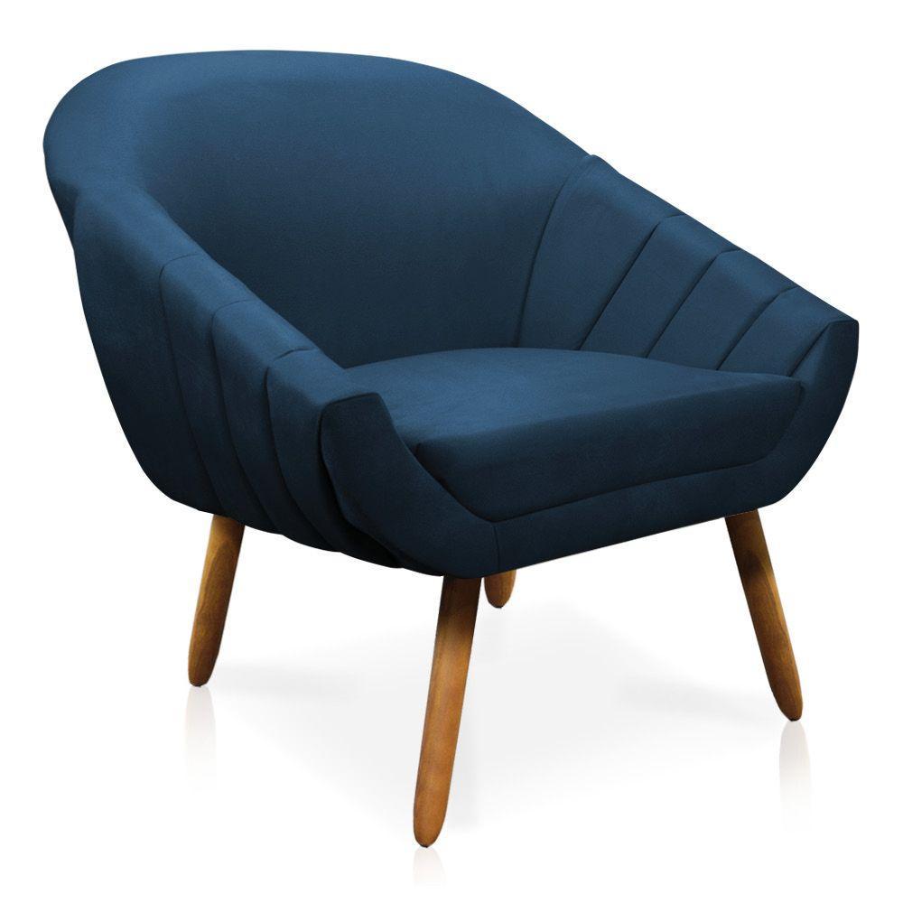 Kit 01 Namoradeira 02 Lugares e 02 Poltronas Giovana Suede Azul Marinho Castanho - 5