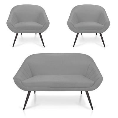 Kit 01 Namoradeira 02 Lugares e 02 Poltronas Giovana Suede Cinza de Ferro