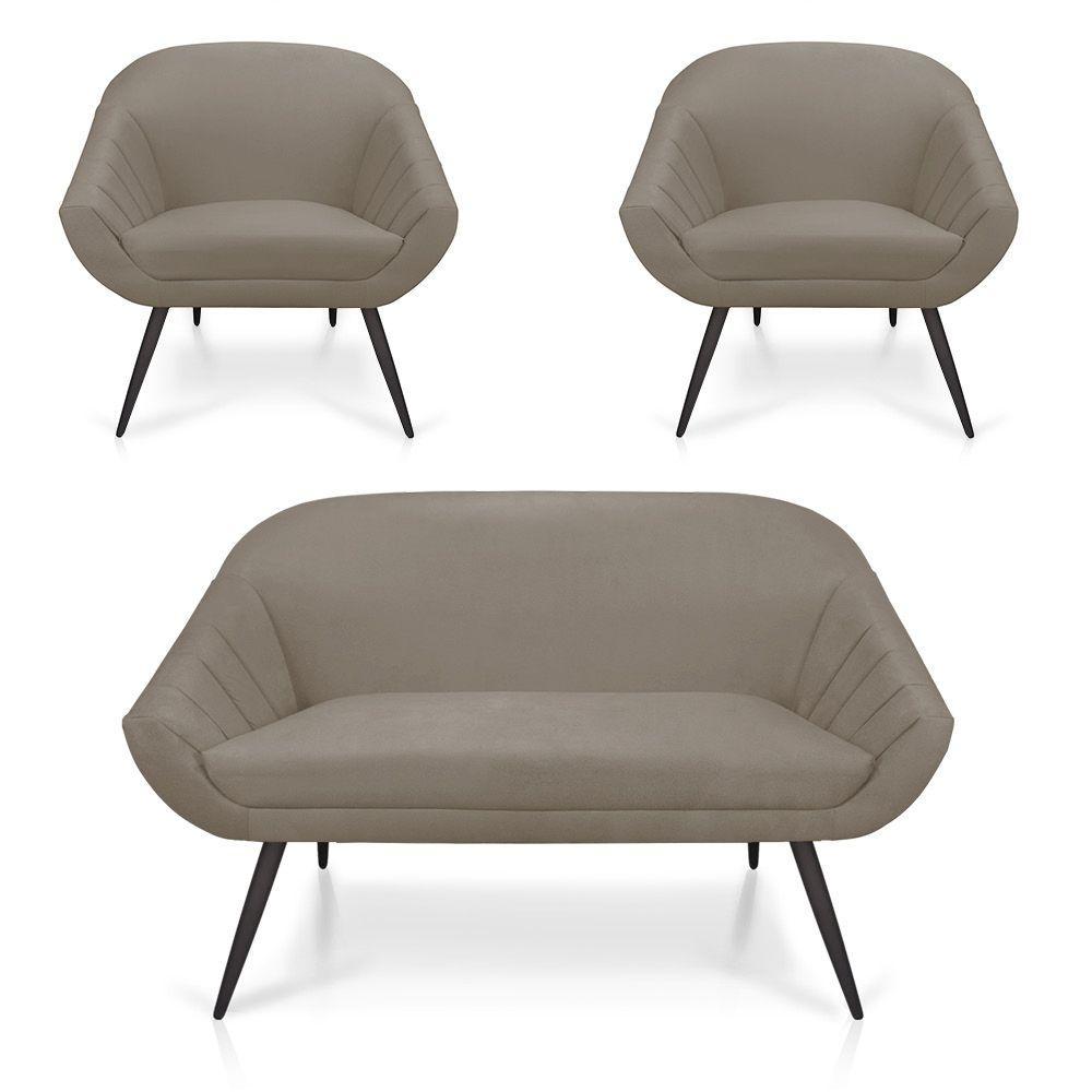 Kit 01 Namoradeira 02 Lugares e 02 Poltronas Giovana Suede Marrom Rato de Ferro - 3