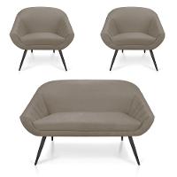 Kit 01 Namoradeira 02 Lugares e 02 Poltronas Giovana Suede Marrom Rato de Ferro - 3