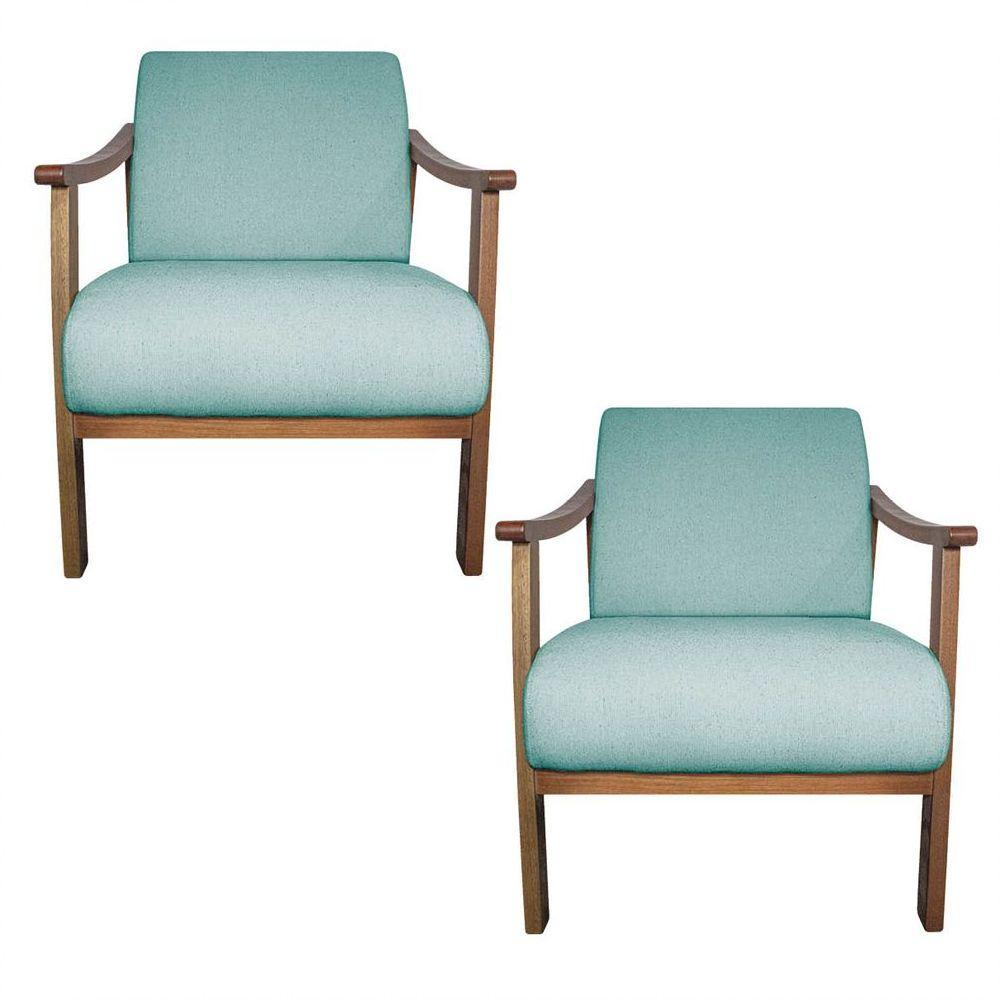 Kit 02 Poltrona Liz Base Madeira Suede Cor Azul Tiffany - 1