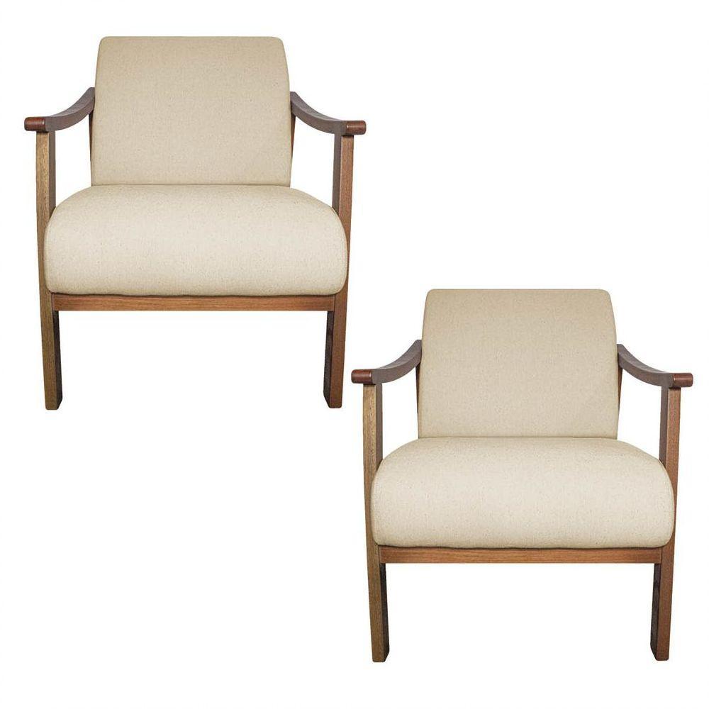 Kit 02 Poltrona Liz Base Madeira Suede Bege - 1