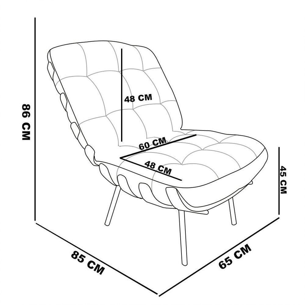 Kit 02 Poltronas Costela Linho Whiski Rose A106 Base De Metal - D'Rossi - 3