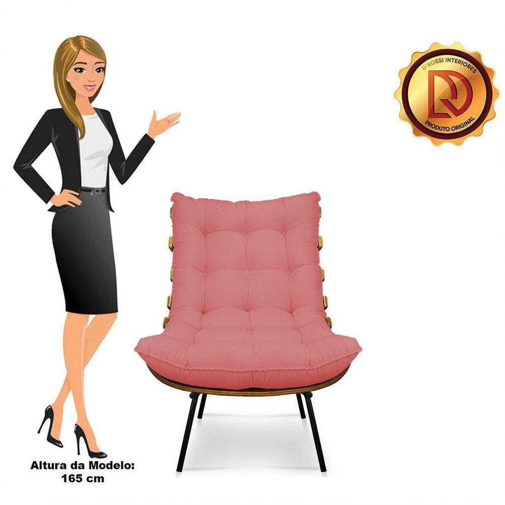 Kit 02 Poltronas Costela Linho Whiski Rose A106 Base De Metal - D'Rossi - 6