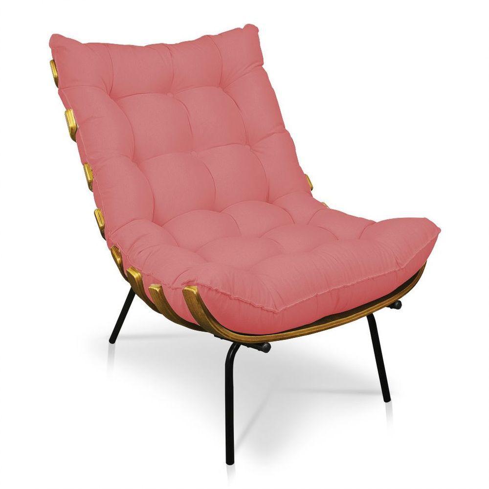 Kit 02 Poltronas Costela Linho Whiski Rose A106 Base De Metal - D'Rossi - 9