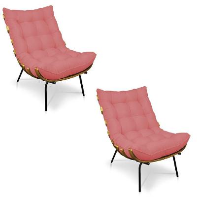 Kit 02 Poltronas Costela Linho Whiski Rose A106 Base De Metal - D'Rossi