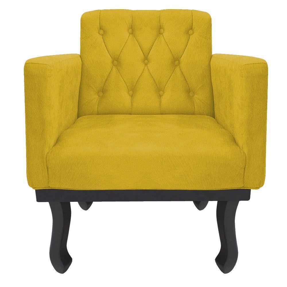 Kit 02 Poltronas Classic Pés Luís Xv Suede Amarelo - 3