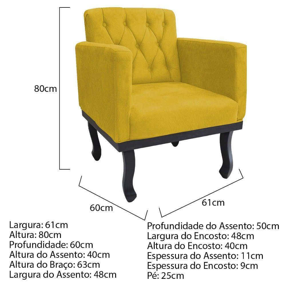 Kit 02 Poltronas Classic Pés Luís Xv Suede Amarelo - 6