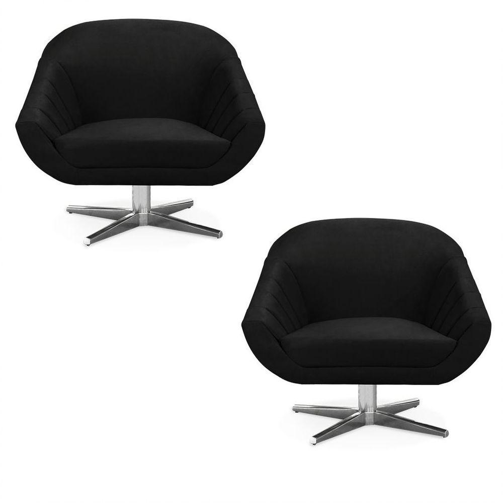 Kit 02 Poltronas Giovana Suede Preto - 1