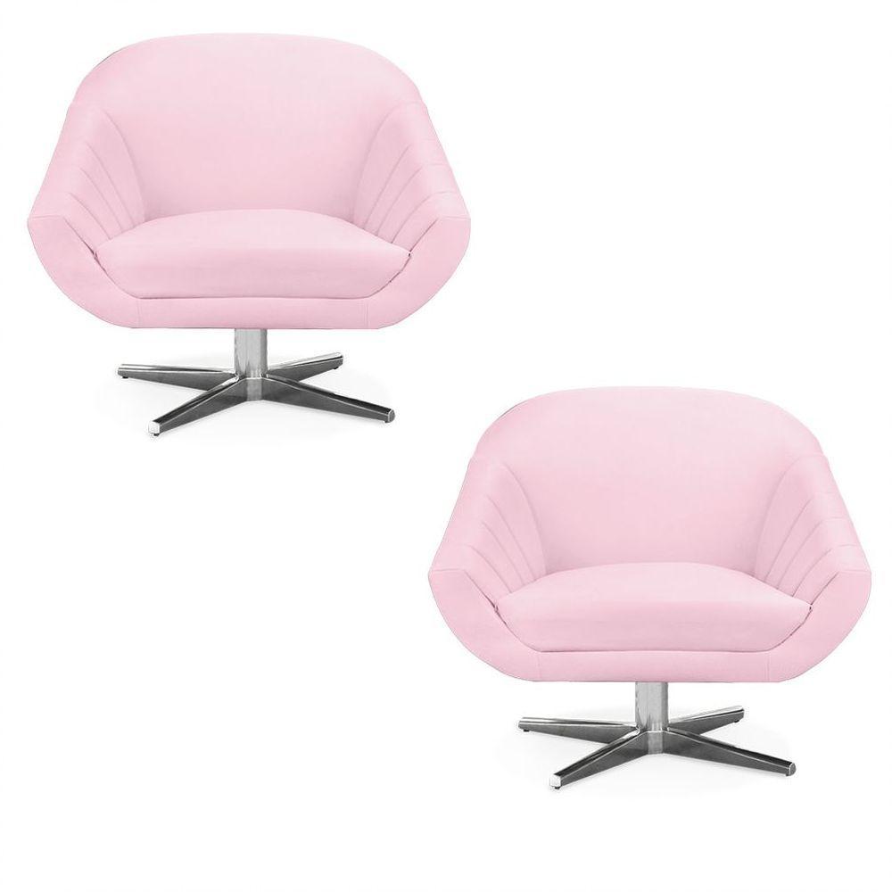 Kit 02 Poltronas Giovana Suede Rosa Bebê - 1