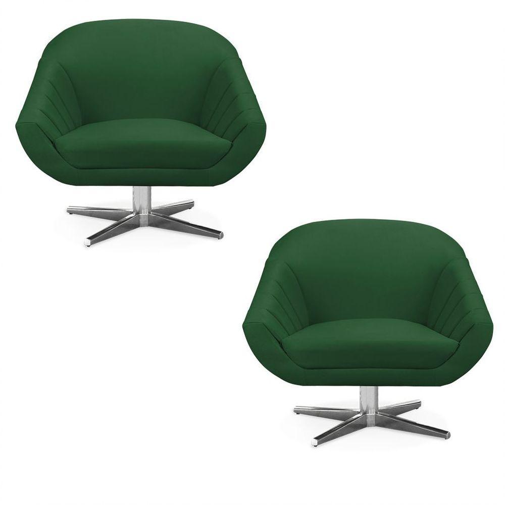 Kit 02 Poltronas Giratória Giovana Suede Base Cromada - D'rossi Cor Verde - 1