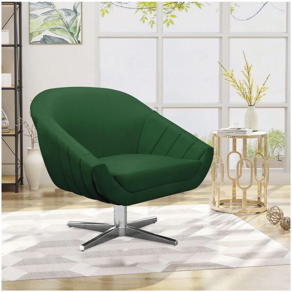 Kit 02 Poltronas Giratória Giovana Suede Base Cromada - D'rossi Cor Verde - 8
