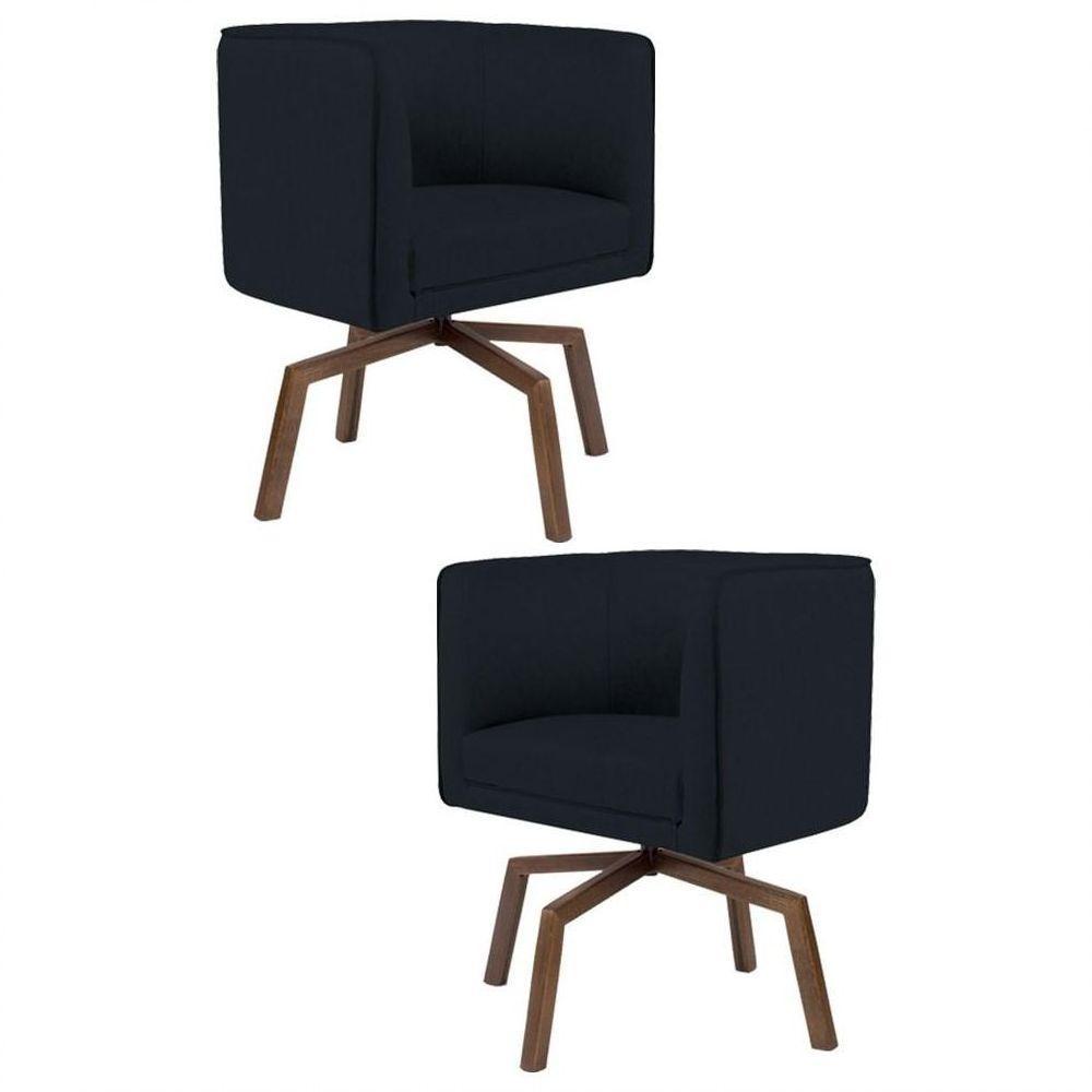 Kit 2 Poltronas Decorativas Base Ka Madeira Betina C-05 Corano Preto - 1