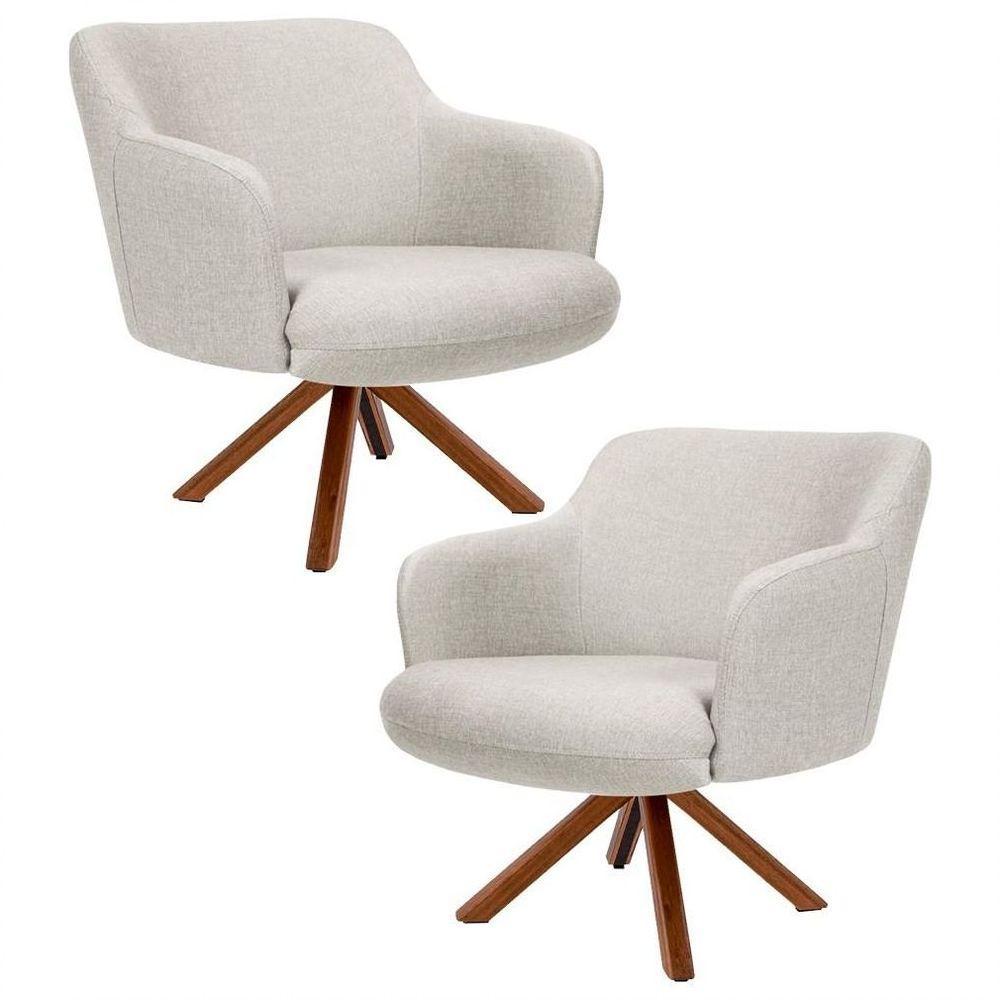 Kit 2 Poltronas Decorativas Giratórias Base Giromad Madeira Jade C-107 Linho Bege - 1