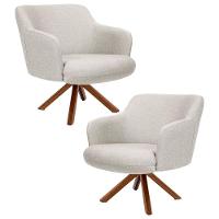 Kit 2 Poltronas Decorativas Giratórias Base Giromad Madeira Jade C-107 Linho Bege - 1