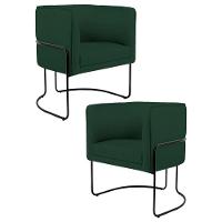 Kit 2 Poltronas Decorativas Base Aço Betina C-117 Linho Verde Musgo - 1