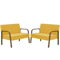 Kit 2 Poltronas 2 Lugares Jade Braço Madeira Amarelo - 1