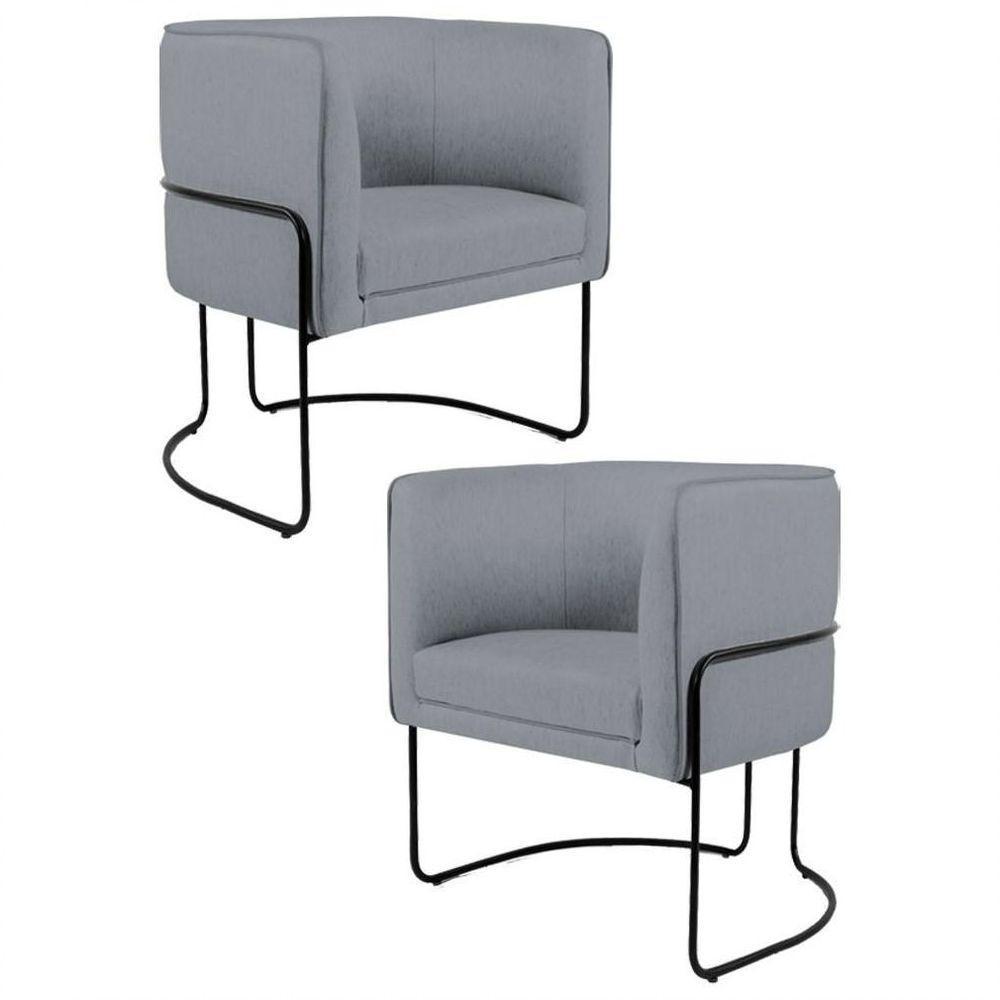 Kit 2 Poltronas Decorativas Base Aço Betina C-416 Linho Cinza Escuro - Domi - 1