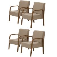 Kit 4 Poltronas 1 Lugar Jade Braço Madeira Dsalla Cappuccino - 1