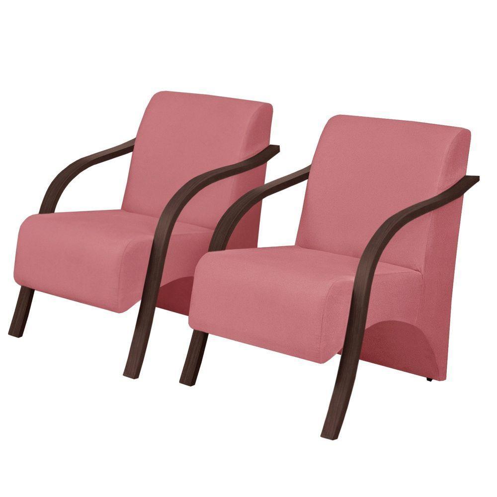 Kit 2 Poltronas Vênus 1 Lugar Pé Madeira D Salla Rosa - 1