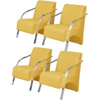 Kit 4 Poltronas Vênus 1 Lugar Braço Alumínio Amarelo - 1
