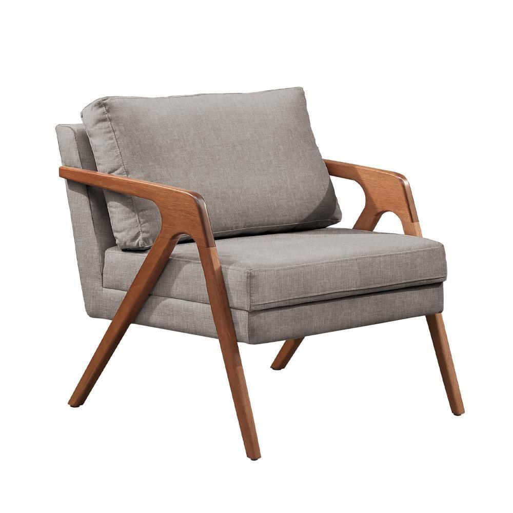 Poltrona Mona Luxo Madeira Maciça Castellar Móbile Linho Cinza Linho Cinza - 1