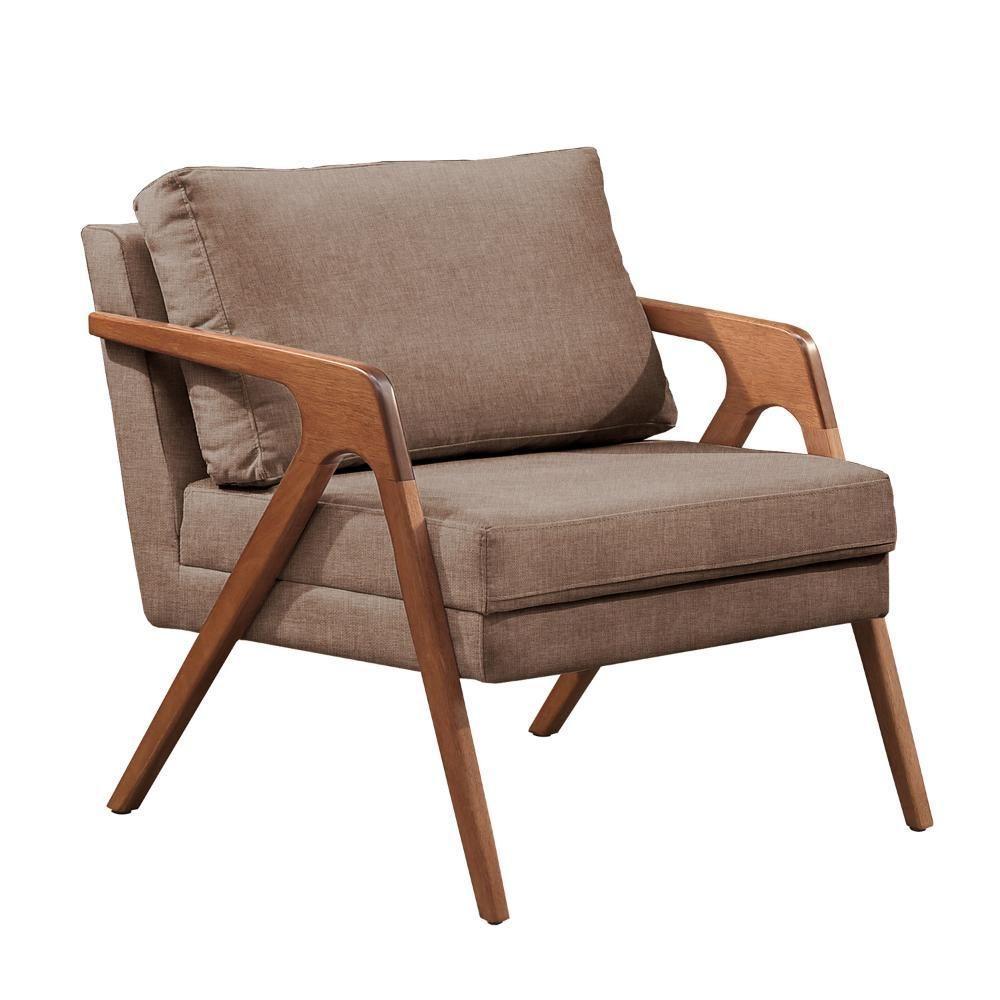 Poltrona Mona Luxo Madeira Maciça Castellar Móbile Linho Cappuccino Linho Cappuccino - 1