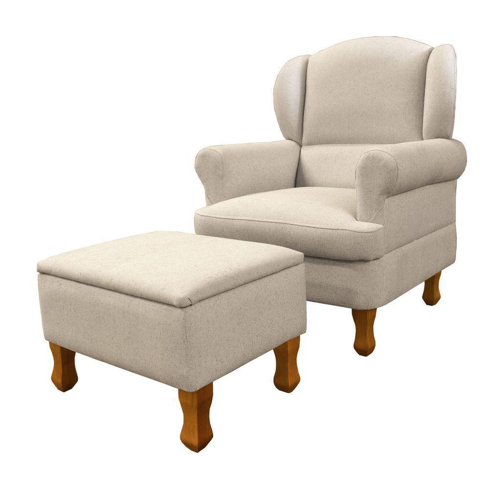 Poltrona De Amamentação Fixa Com Puff Reto Sabrina Cor Linho Bege Phoenix Baby - 1