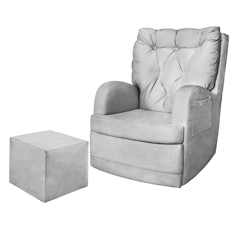 Poltrona De Amamentação Com Balanço E Puff Reto Ludmila Cor Veludo Cinza Phoenix Baby - 1