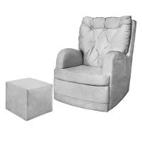 Poltrona De Amamentação Com Balanço E Puff Reto Ludmila Cor Veludo Cinza Phoenix Baby - 1