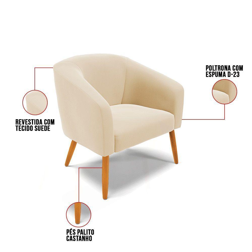 Poltrona Stella Suede Pés Palito Castanho - D'rossi Cor Bege - 3