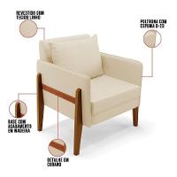 Kit 02 Poltronas Lana Linho Bege A19 Base De Madeira