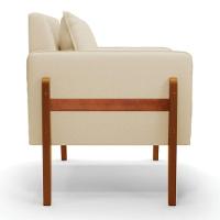 Kit 02 Poltronas Lana Linho Bege A19 Base De Madeira - 6