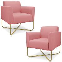 Kit 2 Poltronas Isabella Base X Suede Rosê dourado - 1