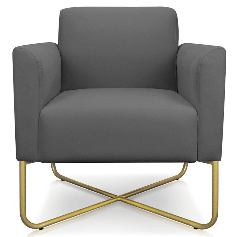 Kit 2 Poltronas Isabella Base X Suede Grafite dourado - 5