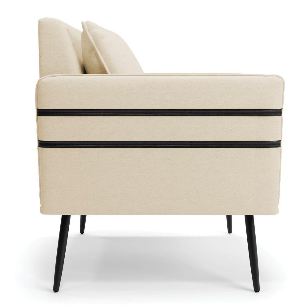 Kit 02 Poltronas Linho Pés Palito De Ferro Preto A19 Bege - 6