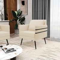 Kit 02 Poltronas Linho Pés Palito De Ferro Preto A19 Bege - 8