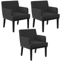 Kit 03 Poltronas Decorativas Sala De Estar Base Preto Beatriz W01 Bouclê Preto - 1